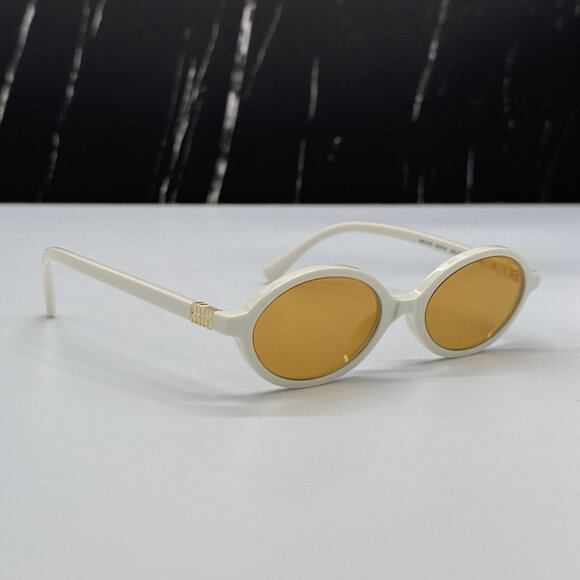 NEW MU04ZS 14240D MIU MIU OVAL WHITE GOLD WOMEN SUNGLASSES MU 04ZS 14240D - Picture 1 of 12